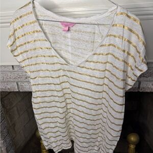 Lilly Pulitzer Gold and White Striped Tee